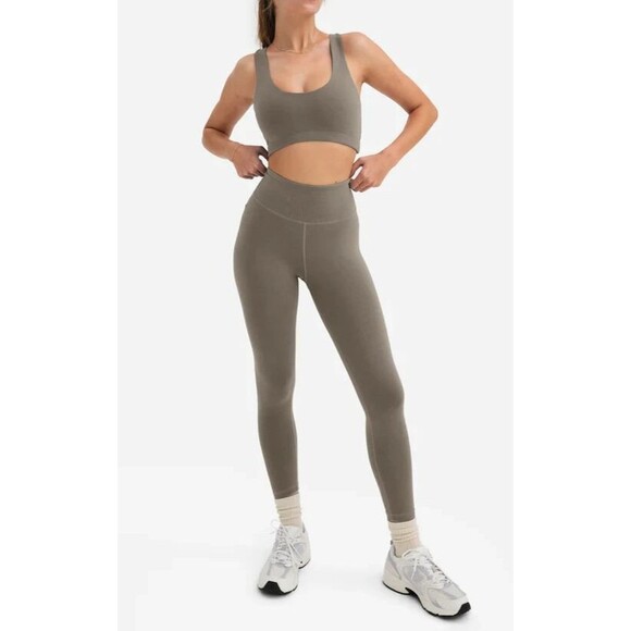 Mate the Label Women Organic Sports Racerback Bra Leggings 2 Pc Set Pebble